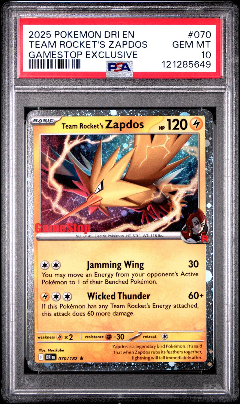 Team Rocket's Zapdos #070 2025 Destined Rivals PSA 10 Gamestop Exclusive