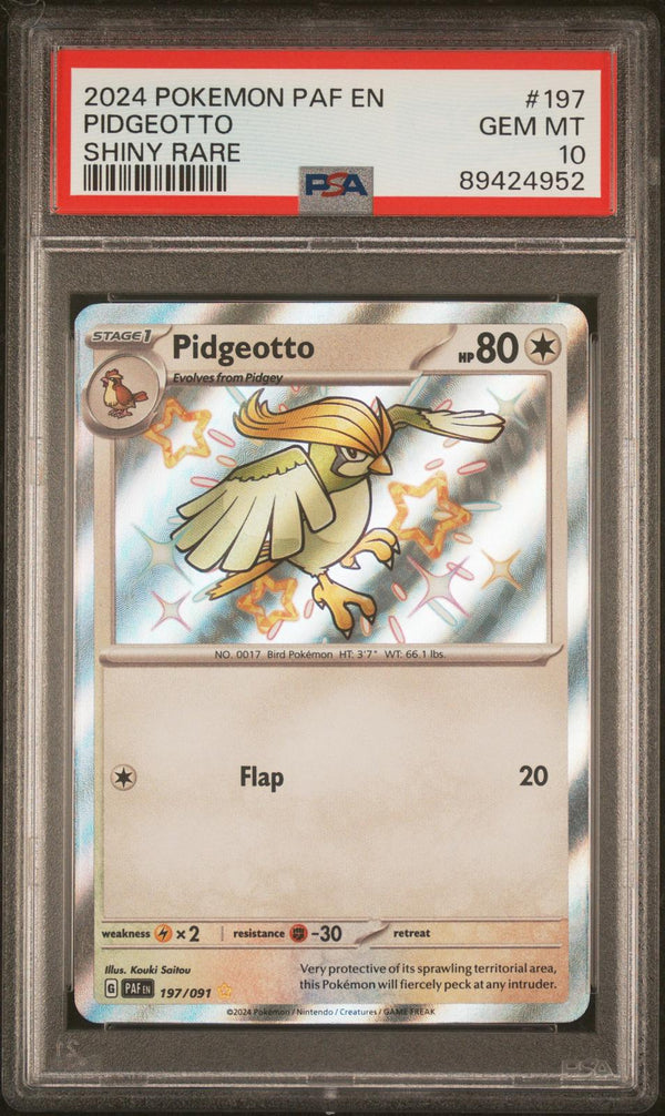 Pidgeotto #197 2024 Pokemon Paf En-Paldean Fates PSA 10 Shiny Rare