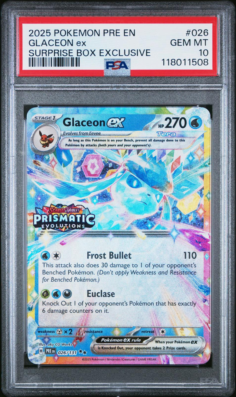 Glaceon Ex #026 2025 Pokemon Pre En-Prismatic Evolutions PSA 10 Surprise Box