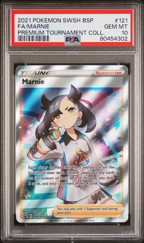 2021 Pokemon SWSH121 Marnie Premium Tournament Coll. PSA 10