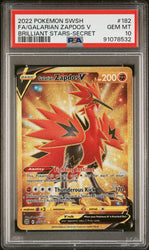 2022 Pokemon Sword & Shield Brilliant Stars #182 Galarian Zapdos V PSA 10