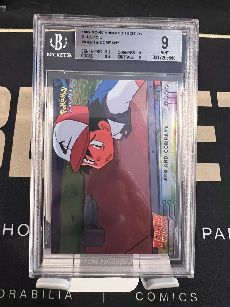 1999 Topps Pokemon Movie Animation Edition Blue Foil #9 Ash and Company BGS 9.0