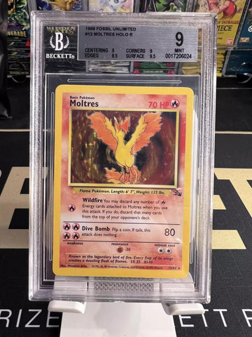 1999 Pokemon Fossil Unlimited #12 Moltres HOLO R BGS 9.0