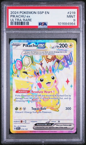 Pikachu Ex #219 2024 Pokemon Ssp En-Surging Sparks PSA 9