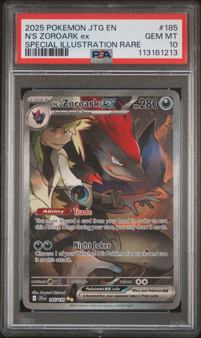 N'S Zoroark Ex #185 2025 Pokemon Jtg En-Journey Together PSA 10 SIR