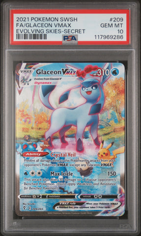 Fa/Glaceon Vmax #209 2021 Sword & Shield Evolving Skies PSA 10 Evolving Skies