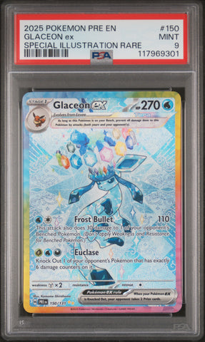 Glaceon Ex #150 2025 Pokemon Pre En-Prismatic Evolutions PSA 9 SIR