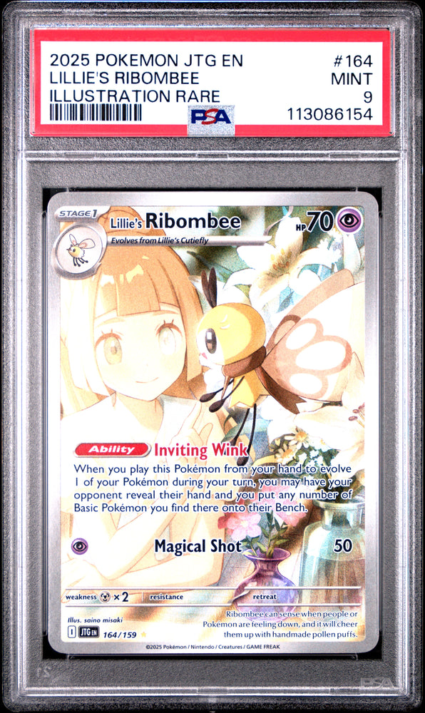 Lillie's Ribombee #164 2025 Pokemon Jtg En-Journey Together PSA 9