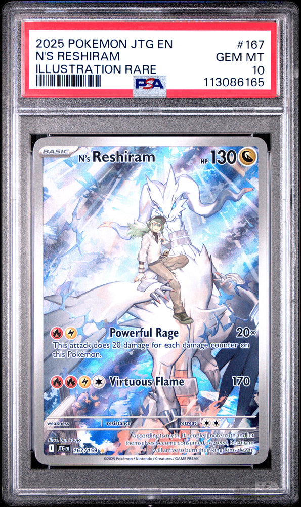 N'S Reshiram #167 2025 Pokemon Jtg En-Journey Together PSA 10 Illustration Rare