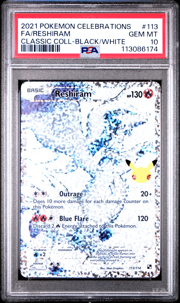 Reshiram #113 2021 Pokemon Celebrations Classic Collection PSA 10.