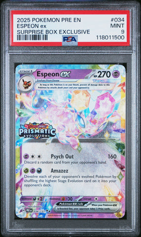 Espeon Ex #034 2025 Pokemon Pre En-Prismatic Evolutions PSA 9 A