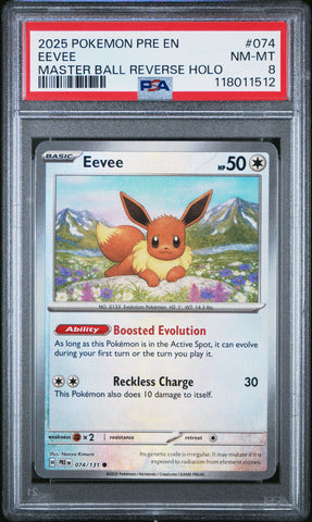 Eevee #074 2025 Pokemon Pre En-Prismatic Evolutions PSA 8 Master Ball A