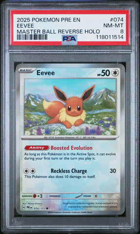 Eevee #074 2025 Pokemon Pre En-Prismatic Evolutions PSA 8 Master Ball C