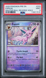 Espeon #033 2025 Pokemon Pre En-Prismatic Evolutions PSA 9 Master Ball A
