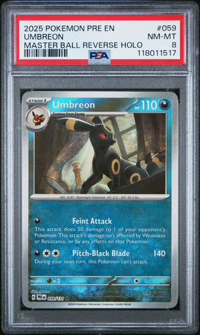 Umbreon #059 2025 Pokemon Pre En-Prismatic Evolutions PSA 8 Master Ball