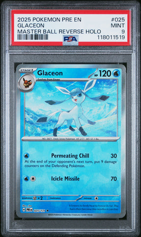 Glaceon #025 2025 Pokemon Pre En-Prismatic Evolutions PSA 9 Master Ball A