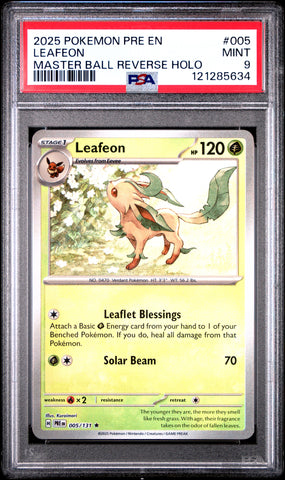 Leafeon #005 2025 Pokemon Prismatic Evolutions PSA 9 Master Ball