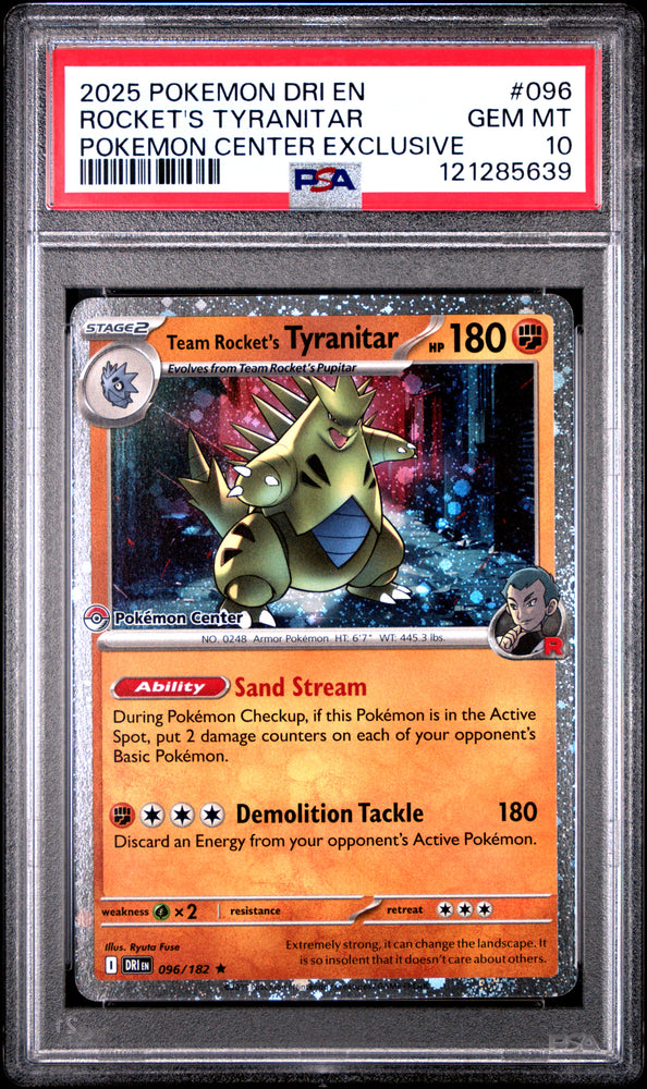 Rocket's Tyranitar #096 2025 Destined Rivals PSA 10 Pokemon Center Exclusive a