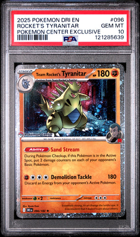 Rocket's Tyranitar #096 2025 Destined Rivals PSA 10 Pokemon Center Exclusive a