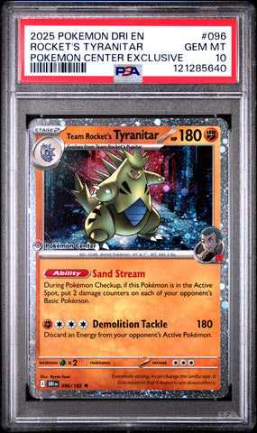 Rocket's Tyranitar #096 2025 Destined Rivals PSA 10 Pokemon Center Exclusive b