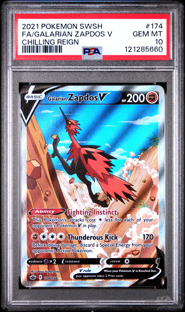 Galarian Zapdos V #174 2021 Pokemon Sword & Shield Chilling Reign PSA 10