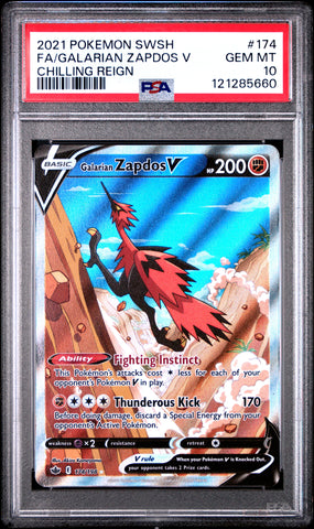 Galarian Zapdos V #174 2021 Pokemon Sword & Shield Chilling Reign PSA 10