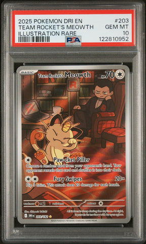 Team Rocket's Meowth #203 2025 Pokemon Dri En-Destined Rivals PSA 10 IR