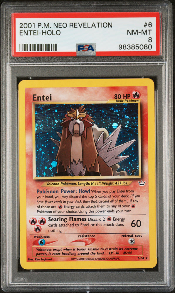 Entei-Holo #6 2001 Pokemon Neo Revelation PSA 8
