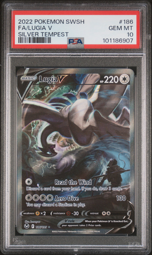 Fa/Lugia V #186 2022 Pokemon Sword & Shield Silver Tempest PSA 10 Silver Tempest