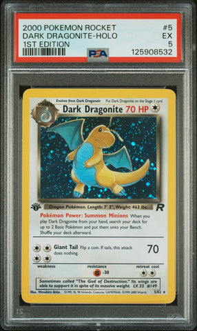 Dark Dragonite-Holo #5 2000 Pokemon Rocket PSA 5 1st Edition