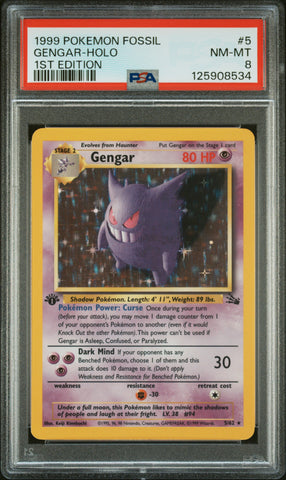 Gengar-Holo #5 1999 Pokemon Fossil PSA 8 1st Edition
