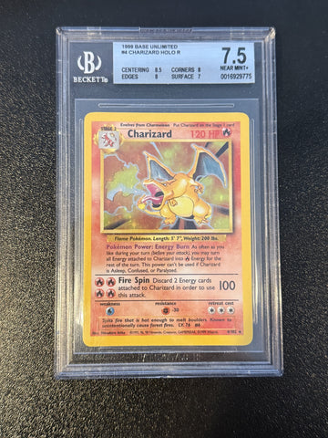 Charizard HOLO R #4 1999 Pokemon Base Unlimited BGS 7.5