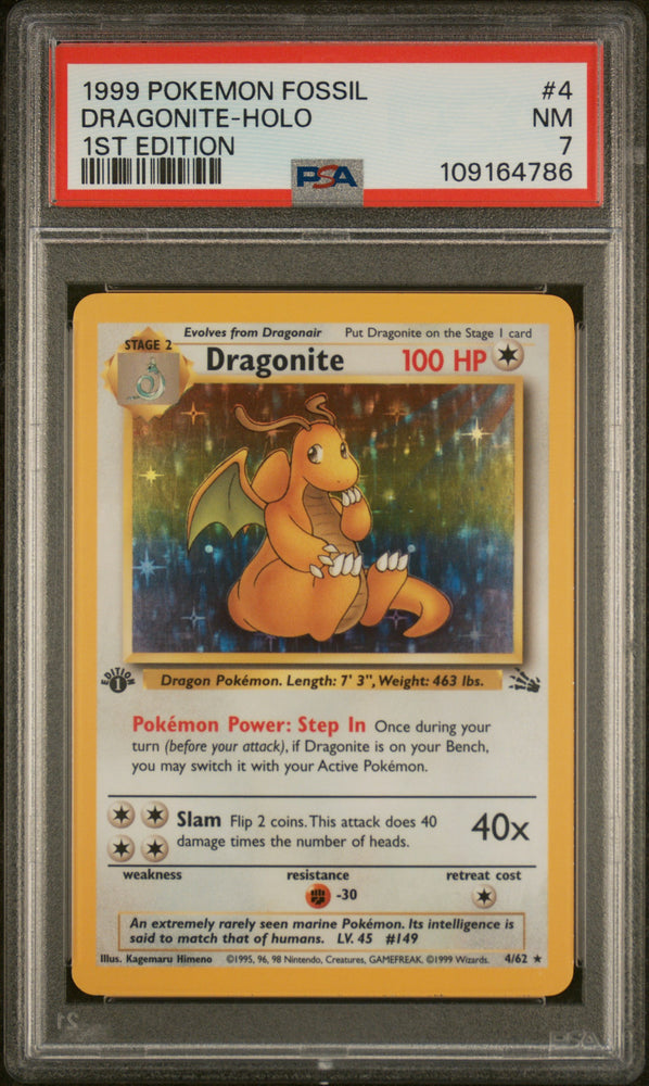Dragonite-Holo #4 1999 Pokemon Fossil PSA 7 1st Edition