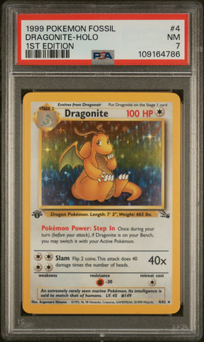 Dragonite-Holo #4 1999 Pokemon Fossil PSA 7 1st Edition