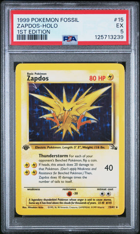 Zapdos-Holo #15 1999 Pokemon Fossil PSA 5 1st Edition