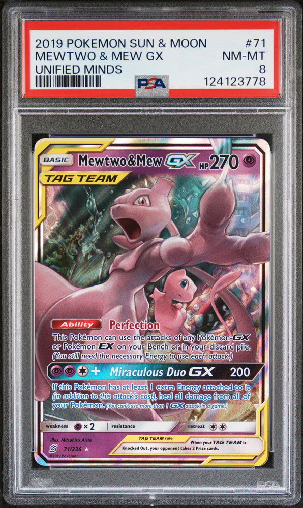 Mewtwo & Mew Gx #71 2019 Pokemon Sun & Moon Unified Minds PSA 8 Unified Minds