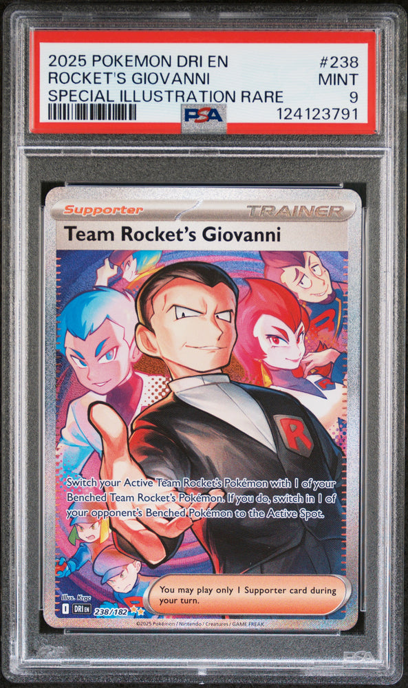 Rocket's Giovanni #238 2025 Pokemon Dri En-Destined Rivals PSA 9 SIR