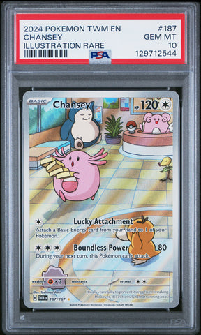 Chansey #187 2024 Pokemon Twm En-Twilight Masquerade PSA 10 Illustration Rare