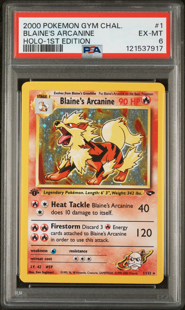 Blaine's Arcanine #1 2000 Pokemon Gym Challenge PSA 6 Holo-1st Edition