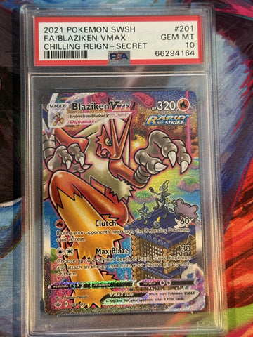 Blaziken Vmax #201 2021 Pokemon Sword & Shield Chilling Reign PSA 10