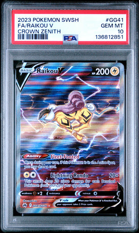 Raikou V #GG41 2023 Pokemon Sword And Shield Crown Zenith PSA 10