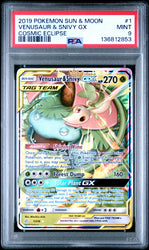 Venusaur & Snivy Gx #1 2019 Pokemon Sun & Moon Cosmic Eclipse PSA 9