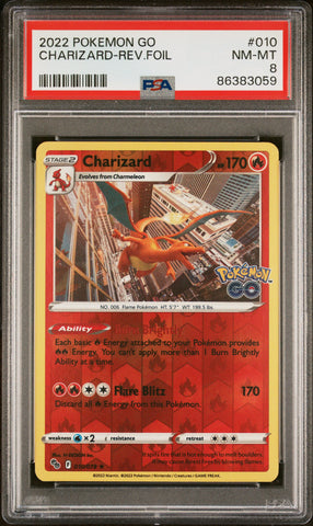 Charizard-Rev.Foil #010 2022 Pokemon Go PSA 8