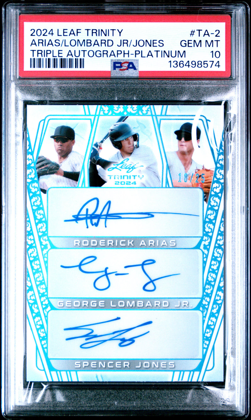 Arias/Lombard Jr/Jones #TA-2 2024 Leaf Trinity Triple Autographs PSA 10
