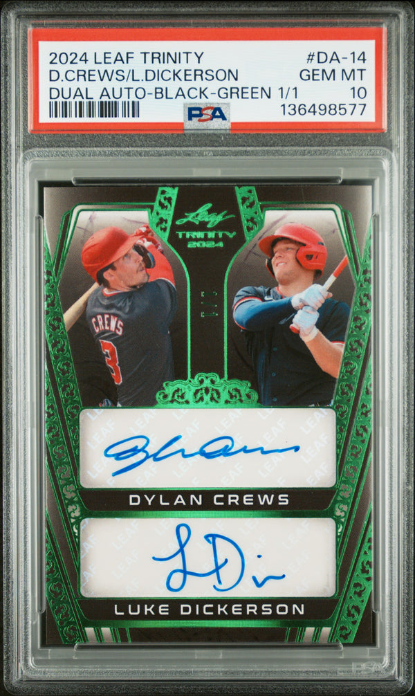 D.Crews/L.Dickerson #DA-14 2024 Leaf Trinity Dual Autographs PSA 10