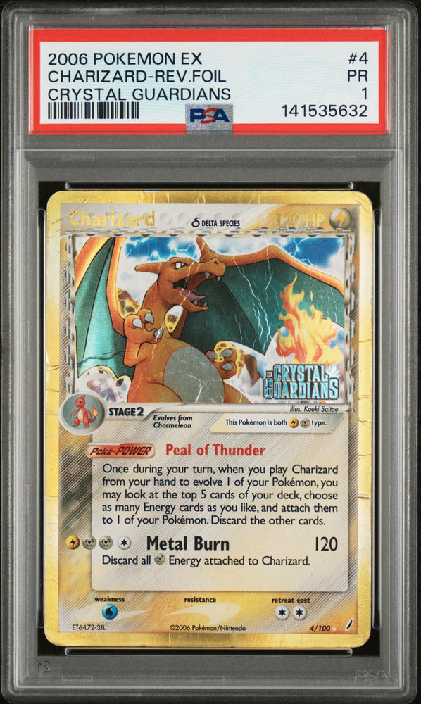 Charizard-Rev.Foil #4 2006 Pokemon Ex Crystal Guardians PSA 1