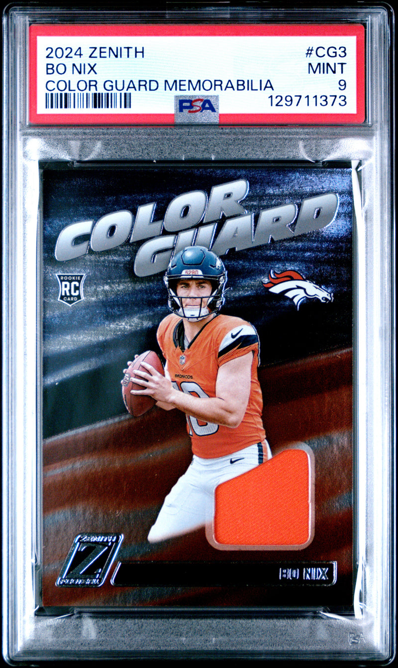 Bo Nix #CG3 2024 Panini Zenith Color Guard Memorabilia PSA 9