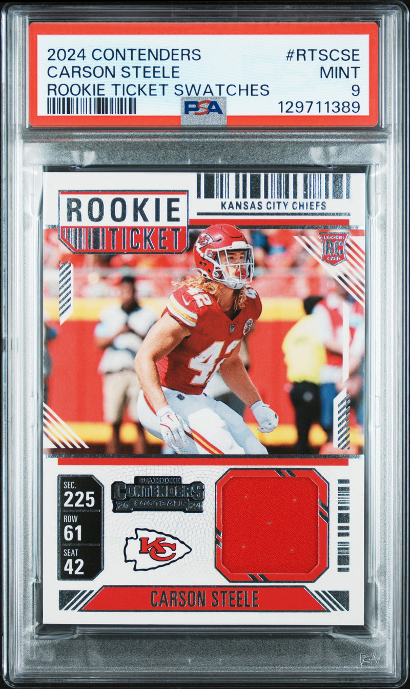 Carson Steele #RTSCSE 2024 Panini Contenders Rookie Ticket Swatches PSA 9