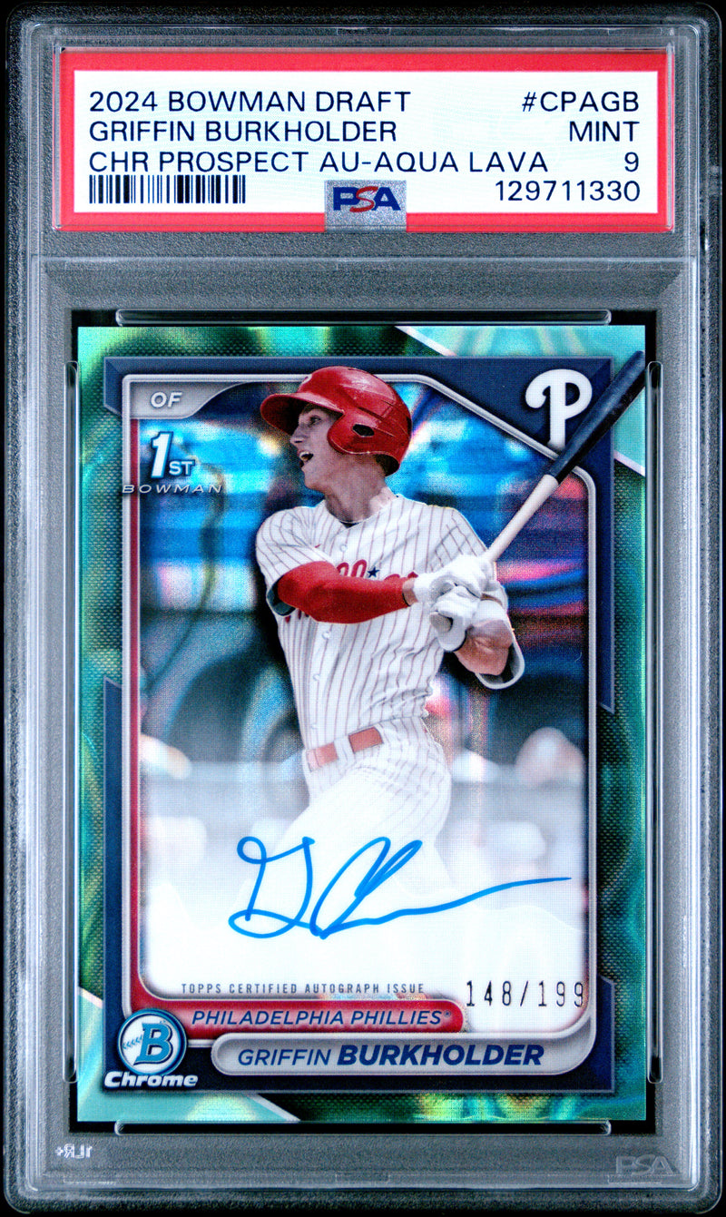 Griffin Burkholder #CPAGB 2024 Bowman Draft Chrome Prospect Autographs PSA 9