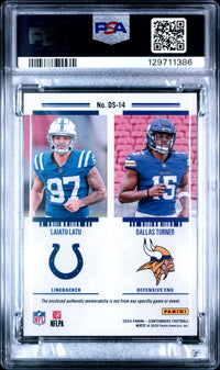 Latu/Turner #14 2024 Panini Contenders Rookie Ticket Dual Swatches PSA 8